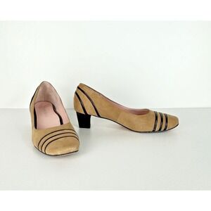 Taryn Rose Womens 7.5 M Chari Suede Leather Pump Patent Heel Beige Tan Round Toe